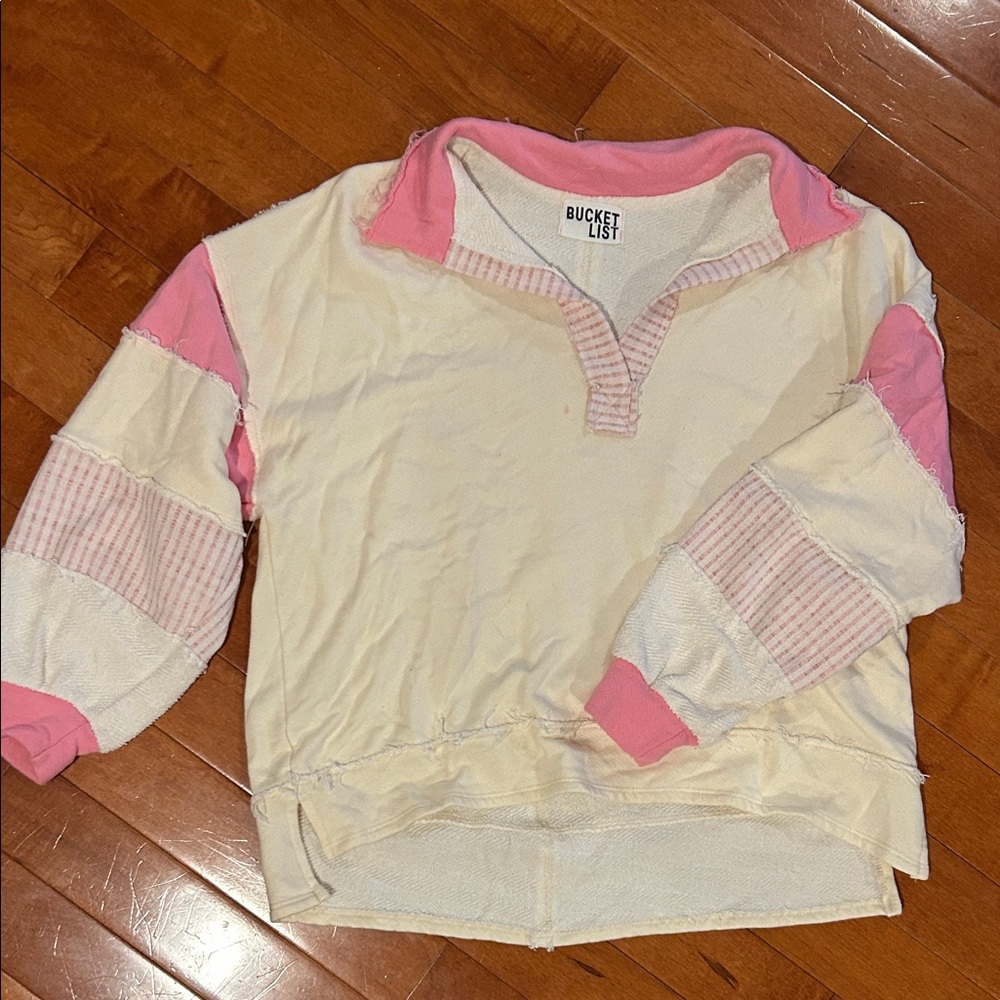 BUCKETLIST Cream & Pink Girls' Pullover Sweatshirt
